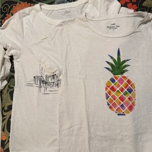 J. Crew White Short Sleeve Tees with Pineapple and Cityscape bundle